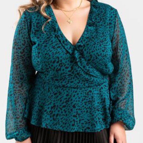 Francesca's Collections Tops - Plus Size Camille Surplice Semi-Sheer Blouse 3X